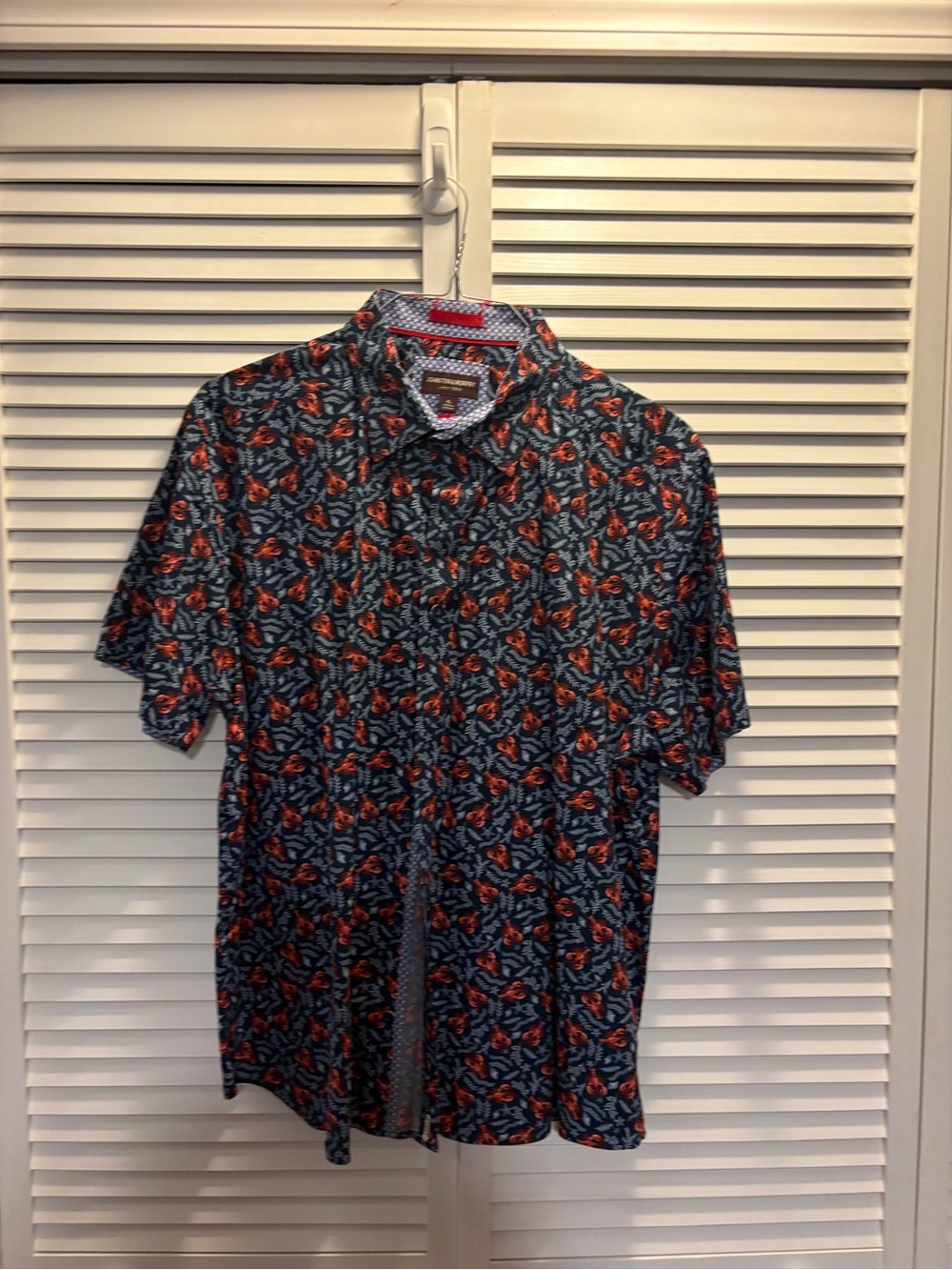Johnston & Murphy Navy Lobster Short-Sleeve Button-Down Shirt